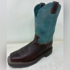 Ariat Men's Western Work Boots in Rich Brown and Teal, Steel Toe size 8 D